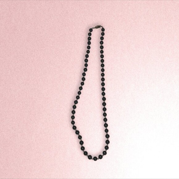 Vintage Black Beaded Necklace With Gold-Tone Accents & Clasp - Picture 2 of 5